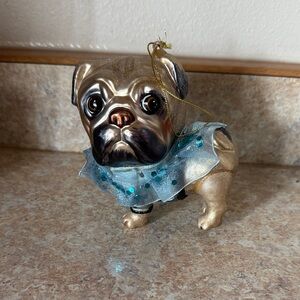 Gold and Black Pug Ornament with Blue Accents